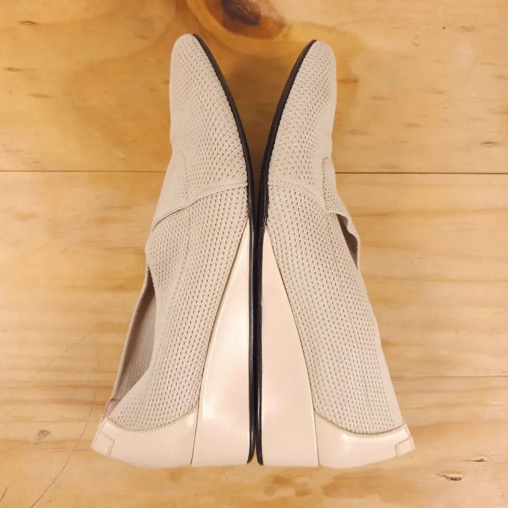 Taryn Rose Knit Stretch Celeste Round Toe Wedge Slip On Shoes Beige 7.5